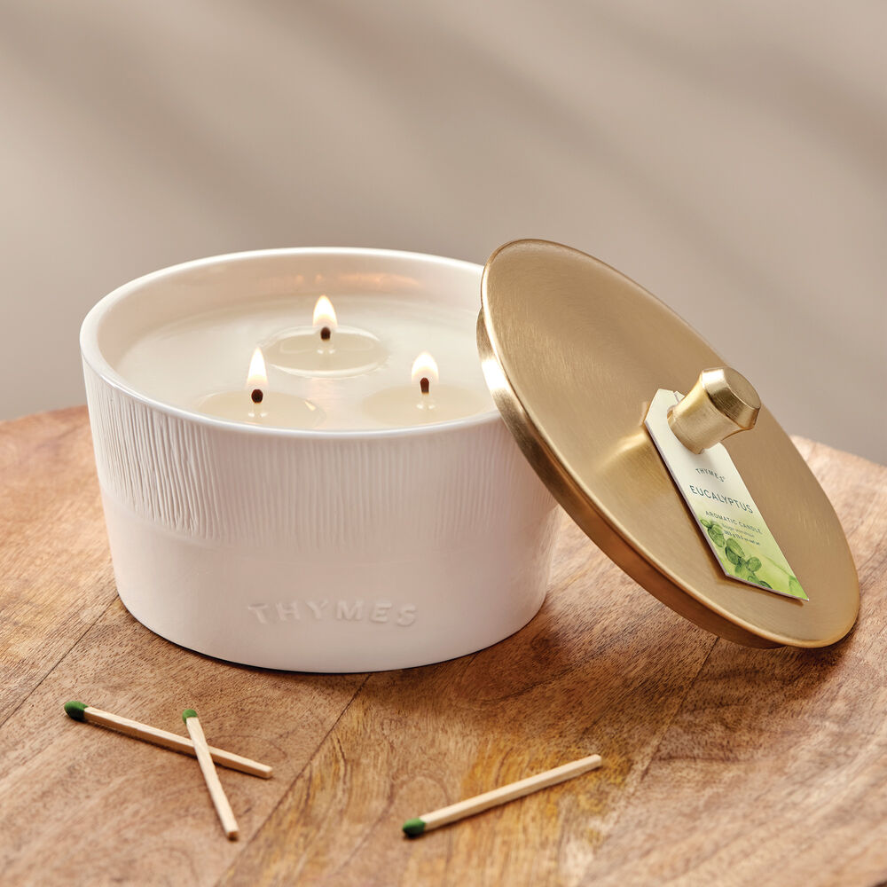 Thymes Eucalyptus 3-Wick Candle on table image number 1
